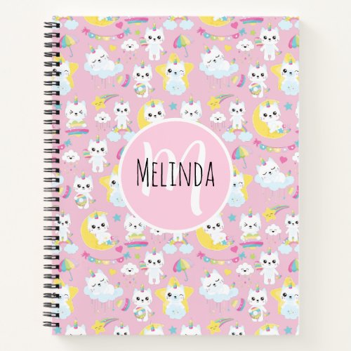 Cute Unicorn Cats Light Pink Pattern Notebook