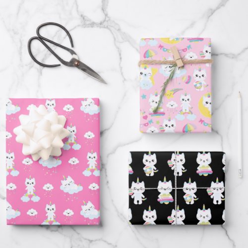 Cute Unicorn Cats Patterns Wrapping Paper Sheets