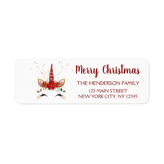 Cute Unicorn Christmas Holiday Party Label (Front)
