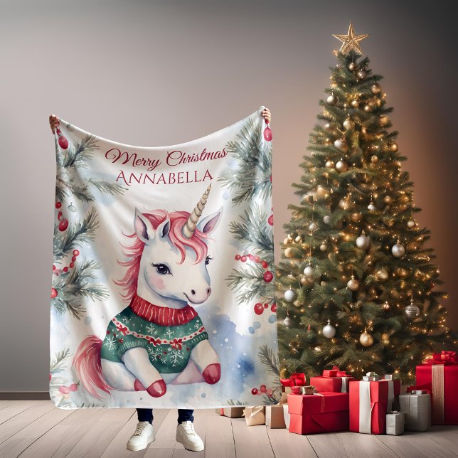 Cute Unicorn Christmas Personalized Fleece Blanket (Creator Uploaded)