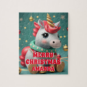 Cute Unicorn Christmas Personalized Kids Jigsaw Puzzle
