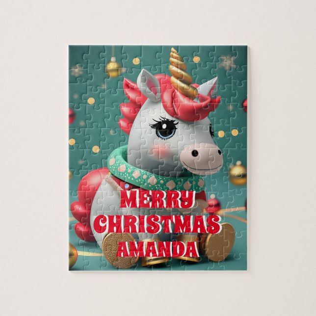 Cute Unicorn Christmas Personalized Kids  Jigsaw Puzzle (Vertical)