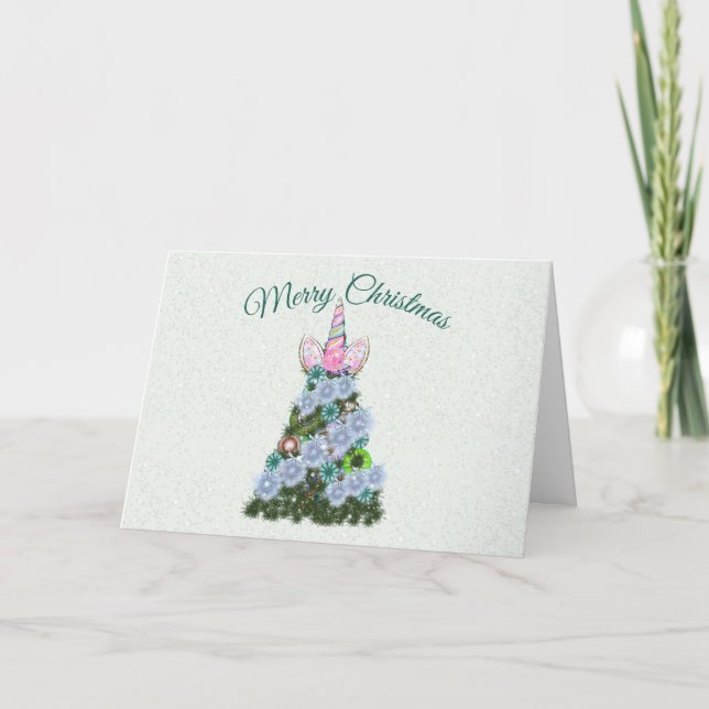 Cute Unicorn Christmas Tree Holiday Card (Front)