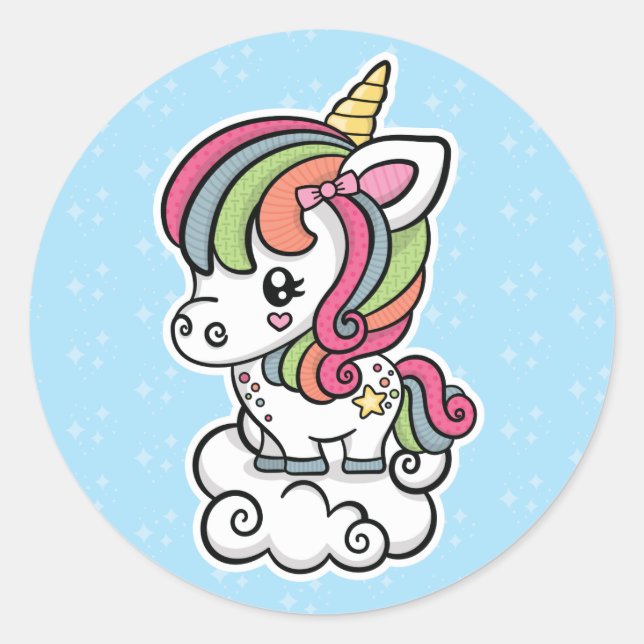 Cute Unicorn Classic Round Sticker (Front)