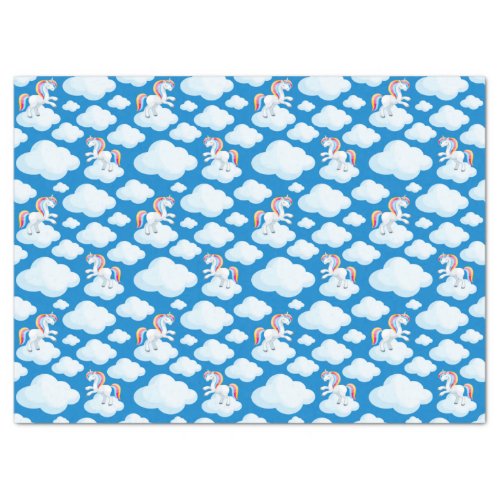 Cute Unicorn Clouds Whimsical Blue Pattern Tissue Paper