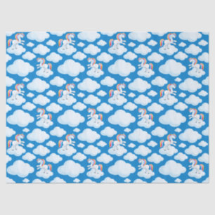 Cute Unicorn Clouds Whimsical Blue Pattern Tissue Paper