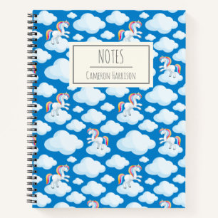 Cute Unicorn Clouds Whimsical Blue Personalized Notebook
