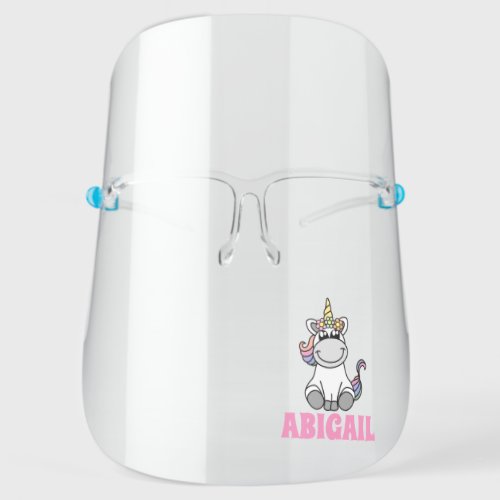 Cute Unicorn Colorful Personalized Custom Name Face Shield