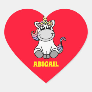 Cute Unicorn Colorful Personalized Custom Name Heart Sticker