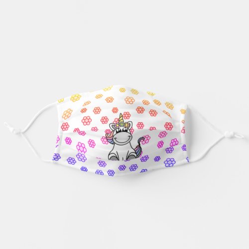 Cute Unicorn Comic Cartoon Rainbow Flowers Adult Cloth Face Mask