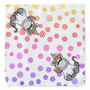 Cute Unicorn Comic Cartoon Rainbow Flowers Bandana