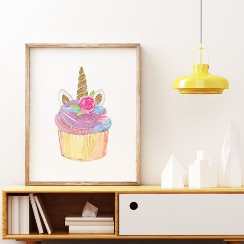 Cute Unicorn Cupcake Kids Birthday Party Poster