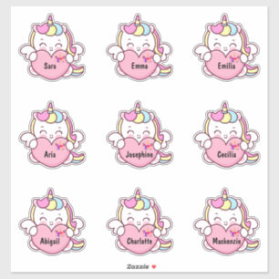 Cute Unicorn Custom Multiple Name Stickers
