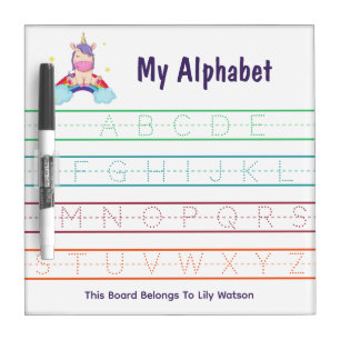 Cute Unicorn Custom Name Alphabet Tracing Practice Dry Erase Board
