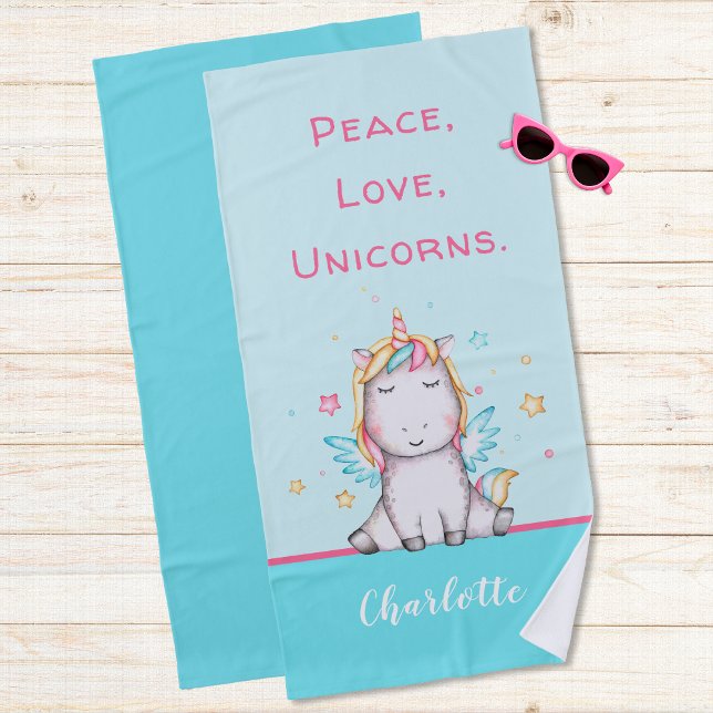 Cute Unicorn Custom Name Beach Towel (Creator Uploaded)