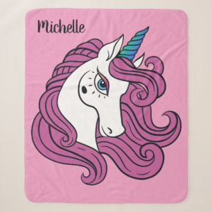 Cute Unicorn custom name & color blankets
