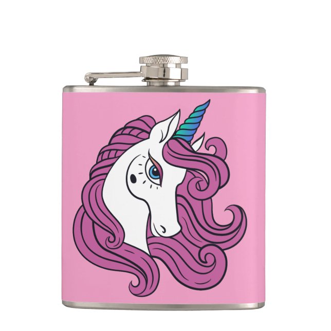 Cute Unicorn custom name & color flask (Front)