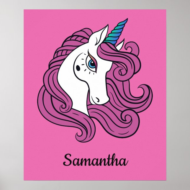 Cute Unicorn custom name & color poster (Front)