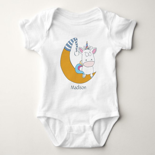 Cute Unicorn custom name kids' clothing Baby Bodysuit (Front)