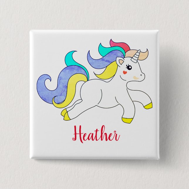 Cute Unicorn Custom Name Personalized Button (Front)