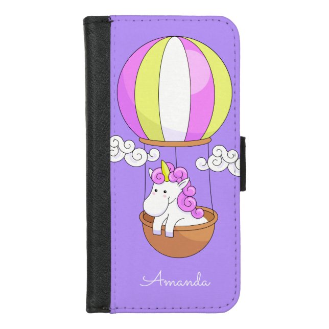 Cute Unicorn custom name phone wallets (Front)
