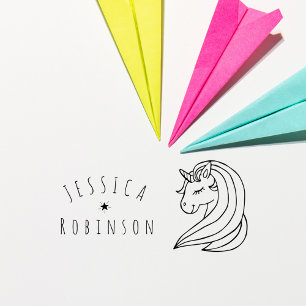 Cute Unicorn Custom Name School Books Signature Self-inking Stamp