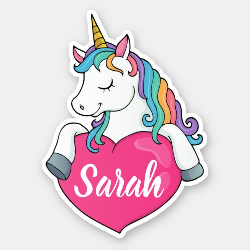 Cute Unicorn Custom Name Sticker