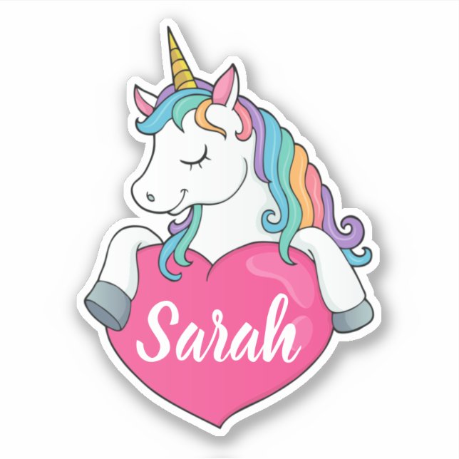 Cute Unicorn Custom Name Sticker (Front)