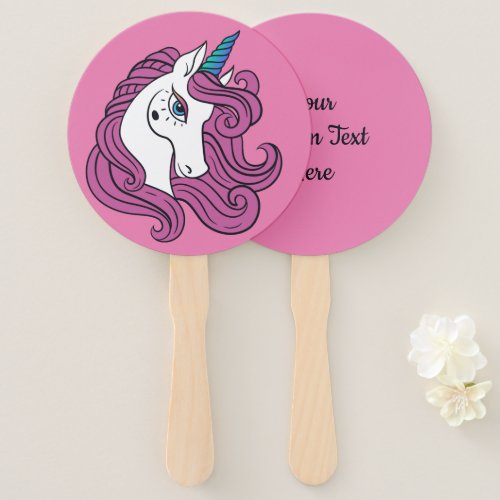 Cute Unicorn custom text  color hand fan set