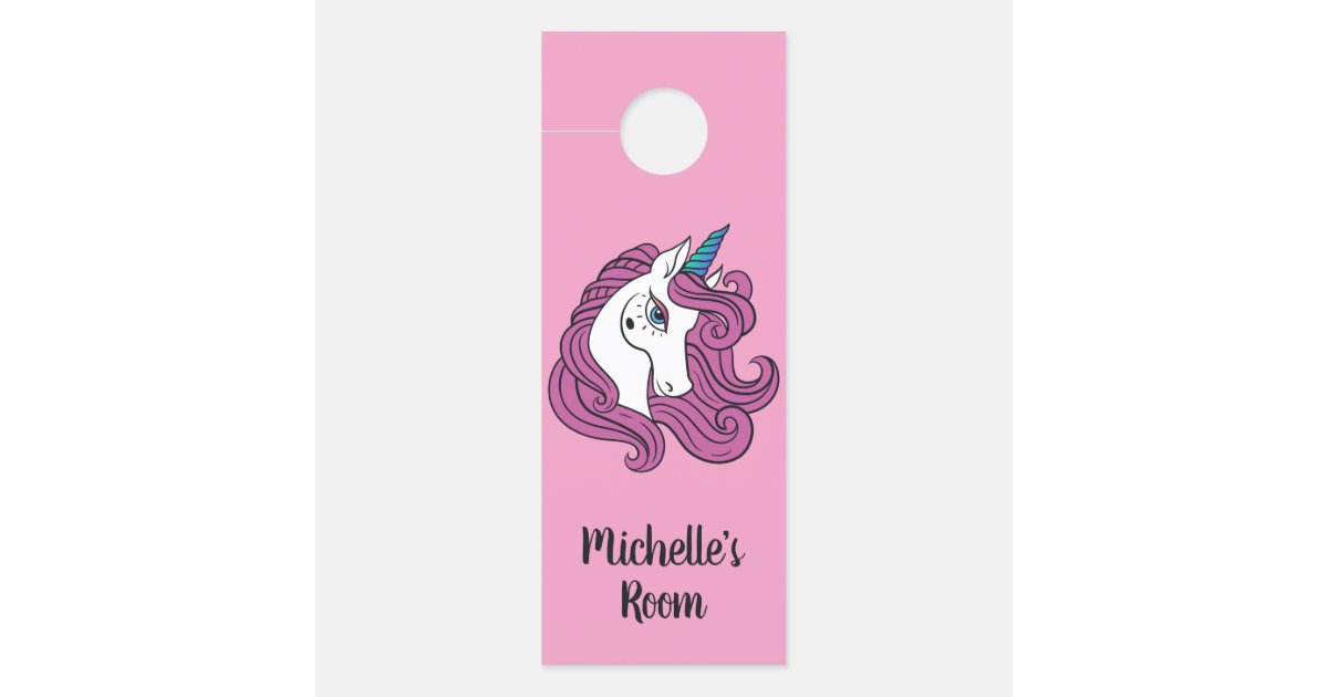 Cute Unicorn Custom Text Door Hangers Zazzle Com