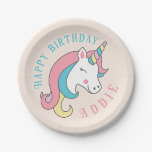 Cute Unicorn customized birthday design Paper Plates