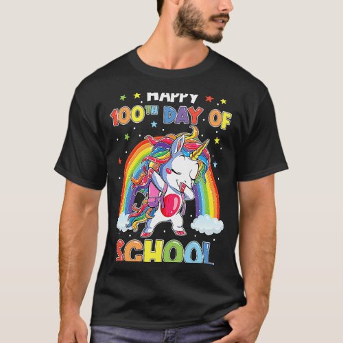 Cute Unicorn Dabbing 100th Day Of School kids Teac T_Shirt