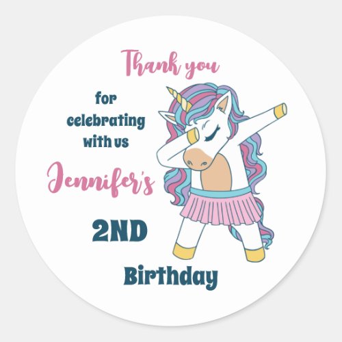 Cute Unicorn Dabbing Girls Birthday Party Favor Classic Round Sticker