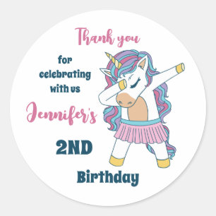 Cute Unicorn Dabbing Girls Birthday Party Favor Classic Round Sticker