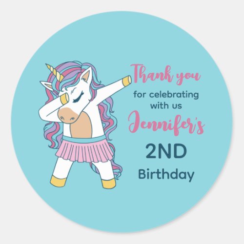 Cute Unicorn Dabbing Kids Birthday Party Favor Classic Round Sticker
