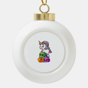 Cute Unicorn & Dead Skulls. Funny Goth Emo Hallowe Ceramic Ball Christmas Ornament