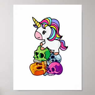 Cute Unicorn & Dead Skulls. Funny Goth Emo Hallowe Poster