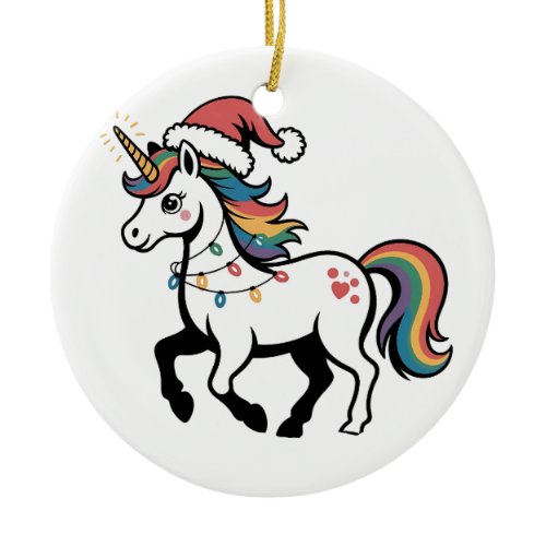 Cute Unicorn Deer Reindeer Christmas Lights Funny  Ceramic Ornament