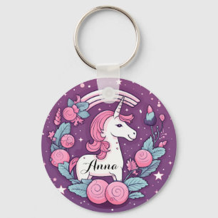 Cute Unicorn Design in Pink Personalized Keychain