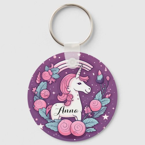 Cute Unicorn Design in Pink Personalized  Keychain