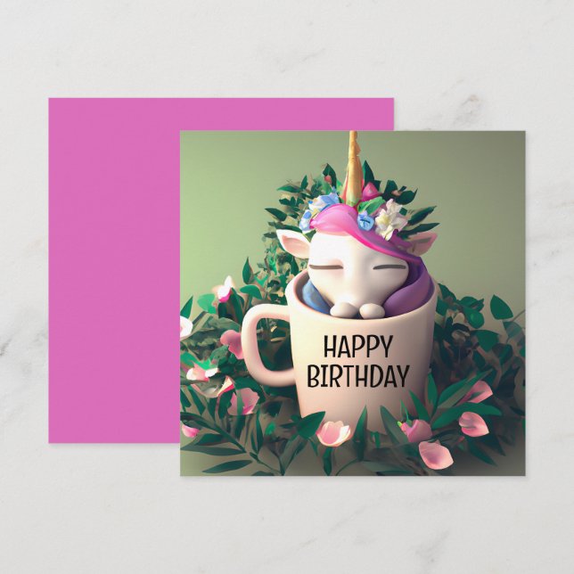 Cute Unicorn Digital Painting Happy Birthday Card (Front/Back)
