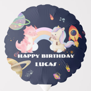 Cute Unicorn Dinosaur Galaxy Rocket birthday party Balloon