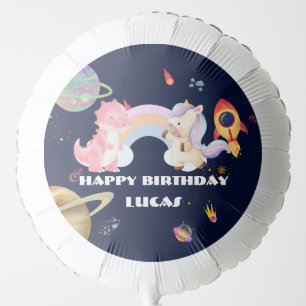 Cute Unicorn Dinosaur Galaxy Rocket birthday party Balloon