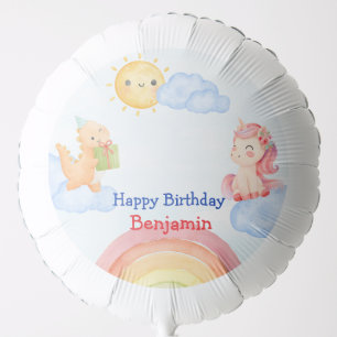 Cute unicorn Dinosaur rainbow Birthday Party Balloon