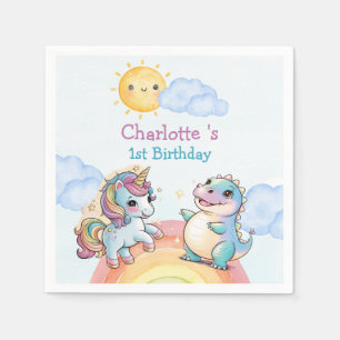 Cute unicorn Dinosaur rainbow friends Birthday par Napkins