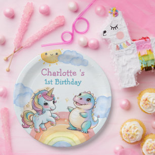 Cute unicorn Dinosaur rainbow friends Birthday par Paper Plates