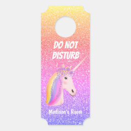 Cute Unicorn Do Not Disturb Rainbow Glitter Name Door Hanger