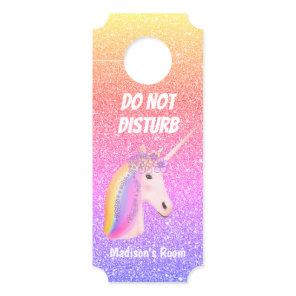 Cute Unicorn Do Not Disturb Rainbow Glitter Name Door Hanger