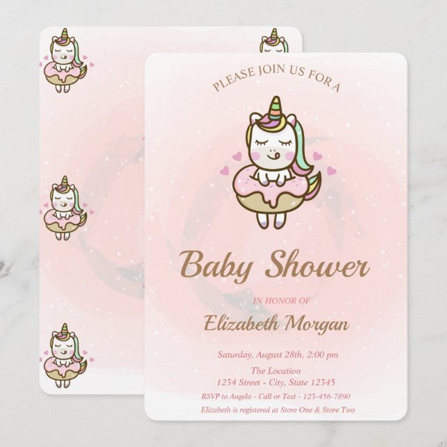 Cute Unicorn, Donut Baby Shower Invitation (Front/Back)