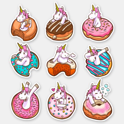 cute unicorn donut set of 9 sticker